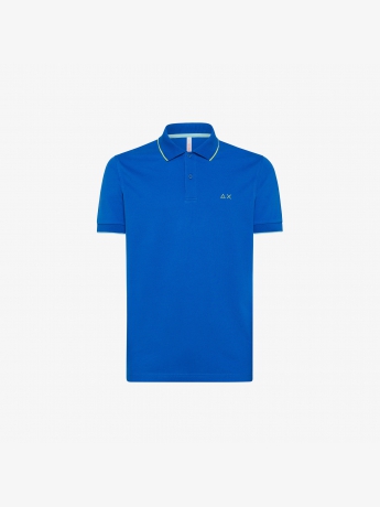 Sun68 POLO SMALL STRIPES ON COLLAR S/S Blu royal