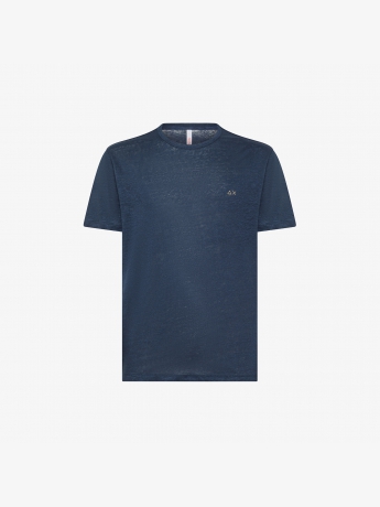 Sun68 T-SHIRT LINEN SOLID S/S blu navy