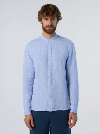 North Sails camicia in lino con colletto alla coreana blu chiaro
