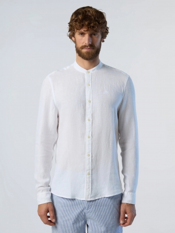 North Sails camicia in lino con colletto alla coreana bianco