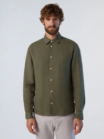 North Sails camicia in lino tinta unita verde oliva