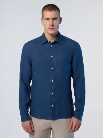 North Sails camicia in lino tinta unita denim