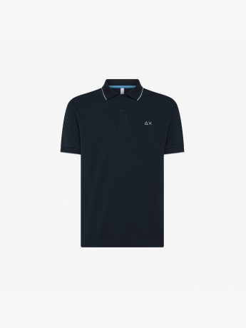 Sun68 POLO  CON DETTAGLIO SUL COLLETTO CON MANICA CORTA DA UOMO NAVY BLUE