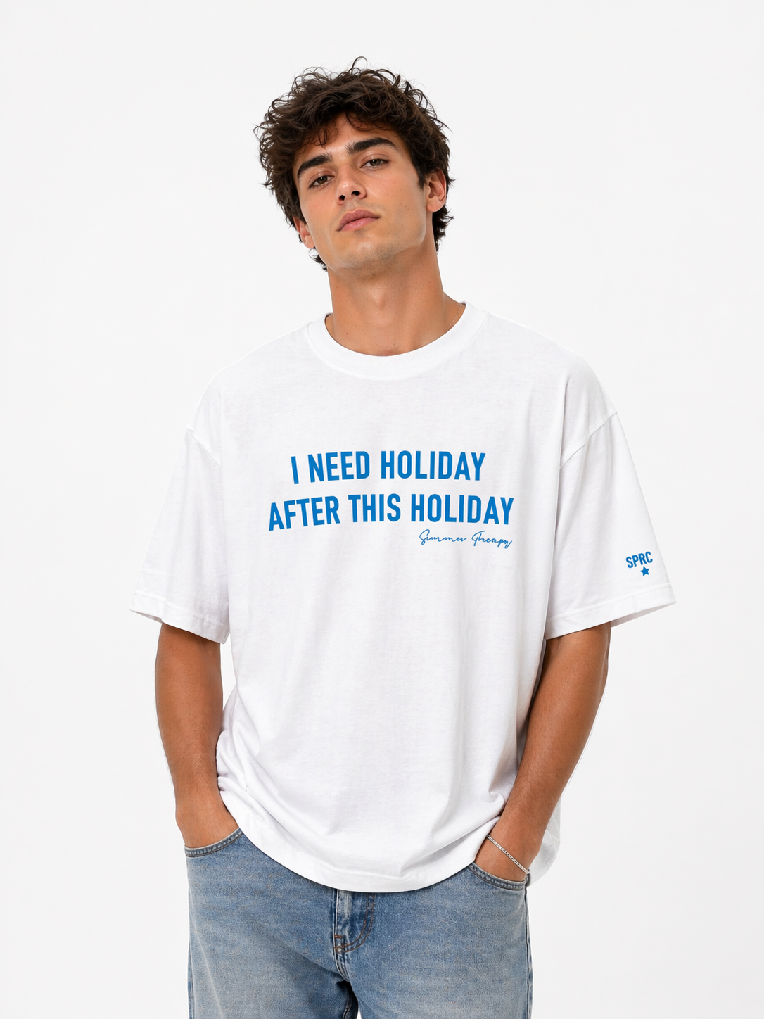 T‑shirt Superculture stampa “I need holiday after this"