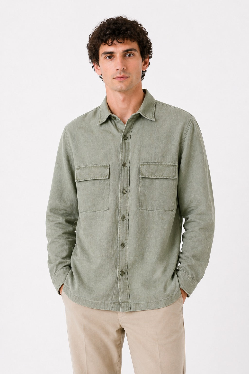 Overshirt Bastoncino in puro lino