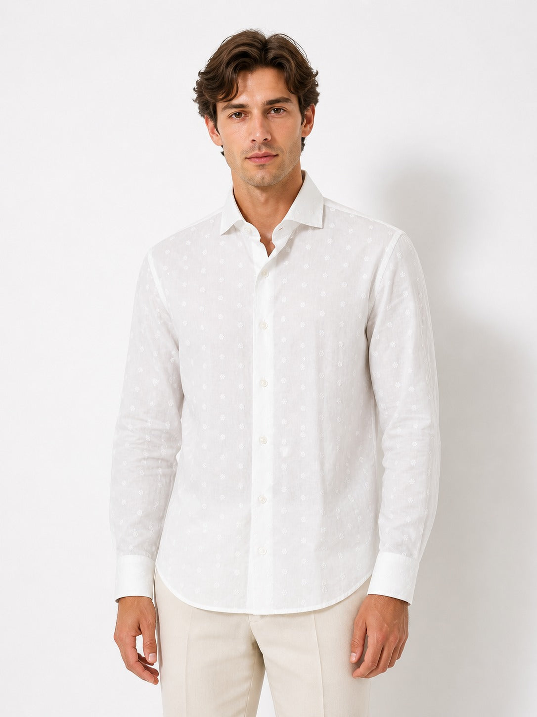 Camicia Bastoncino con ricamo microfloreale