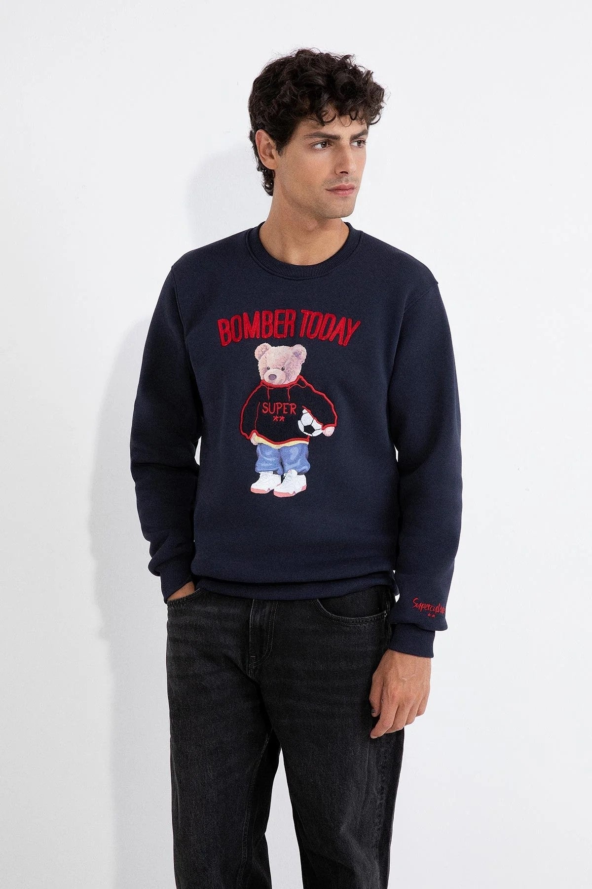 Felpa Superculture girocollo Teddy con ricamo "Bomber today"