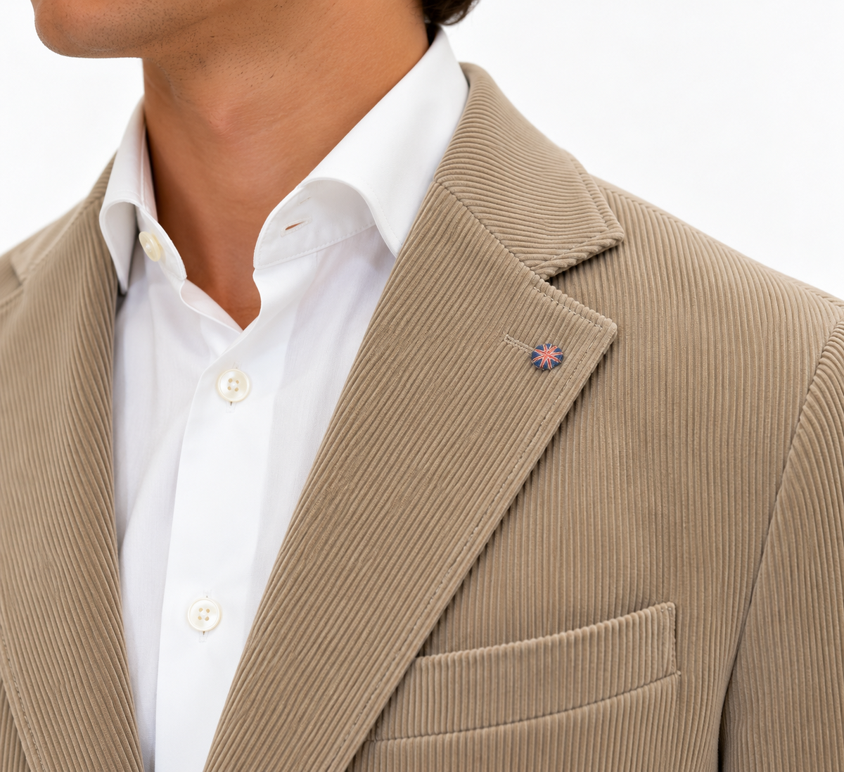 Giacca Bharnaba Marzano GKS702 in velluto a coste beige - dettaglio rever | NICOECOSTORE.IT