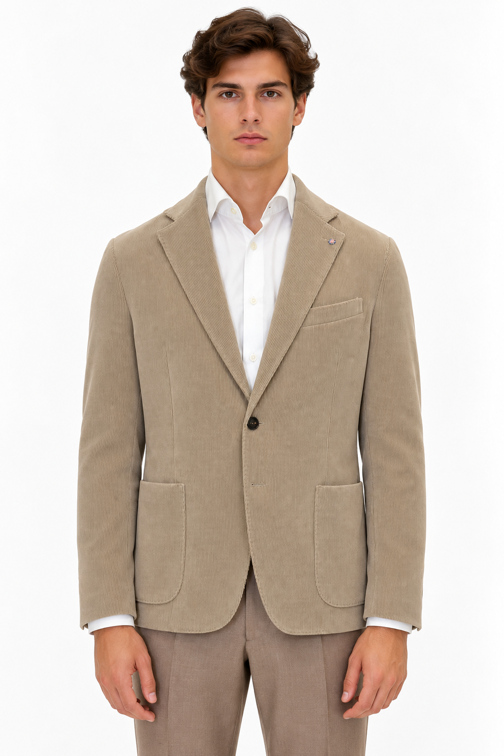 Giacca Bharnaba Marzano GKS702 in velluto a coste beige - vista frontale | NICOECOSTORE.IT