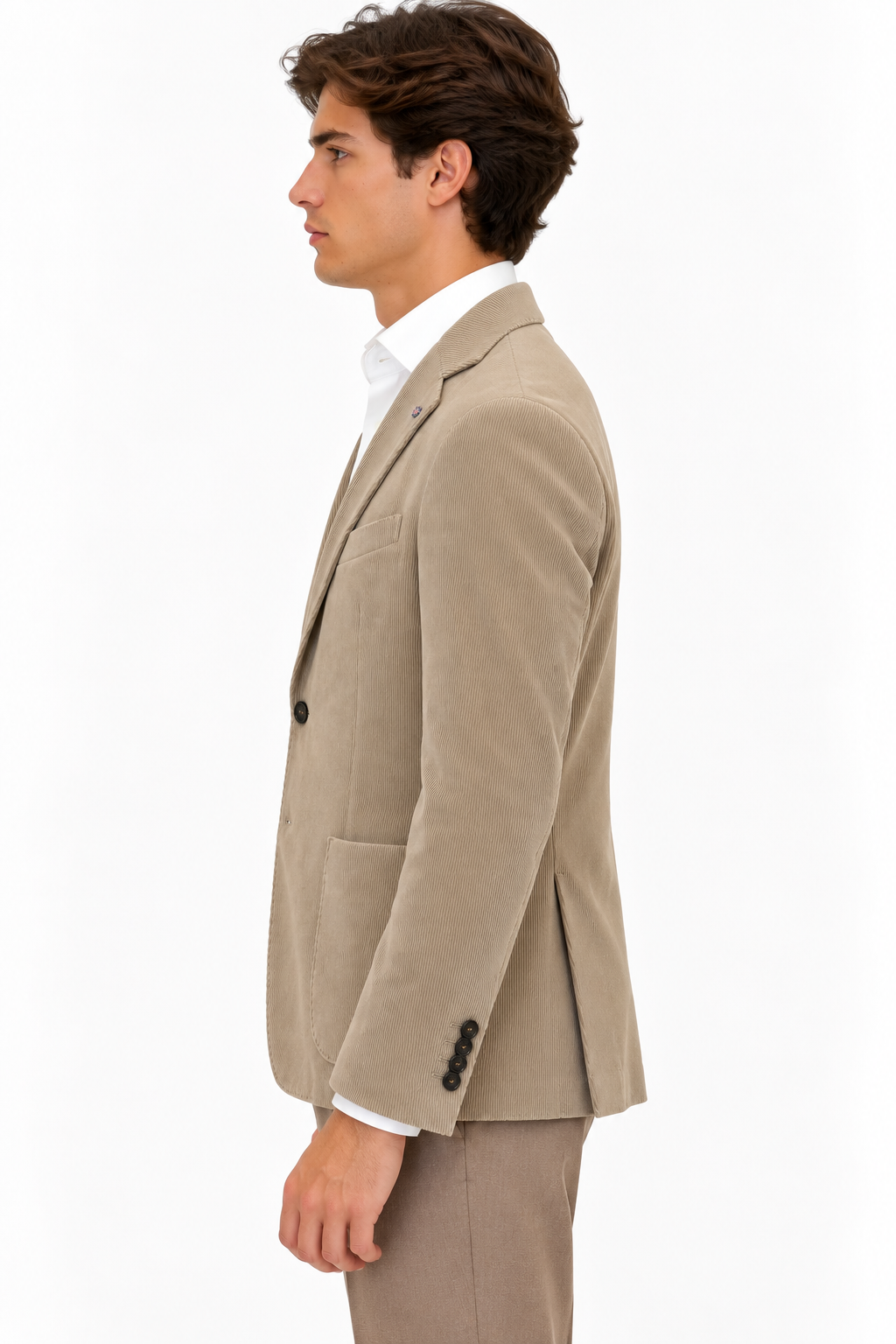 Giacca Bharnaba Marzano GKS702 in velluto a coste beige - vista laterale | NICOECOSTORE.IT