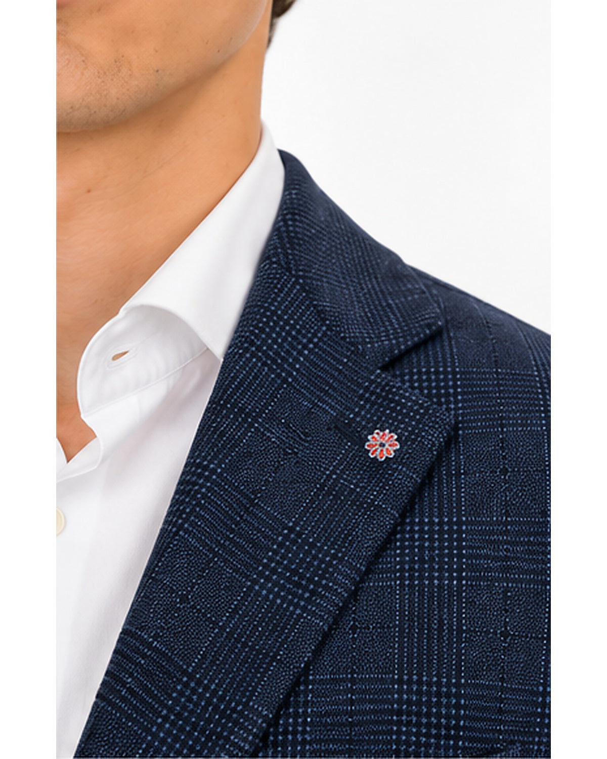 Giacca Bharnaba Solestà GKS102Q a quadri blu - dettaglio rever | NICOECOSTORE.IT
