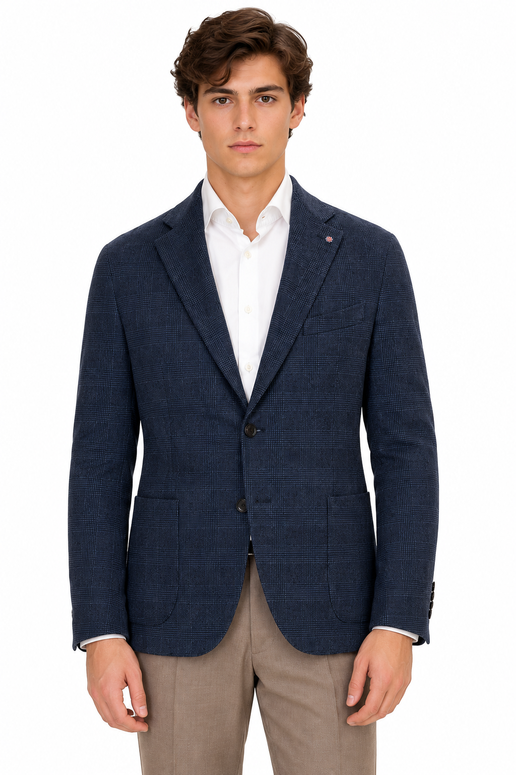 Giacca Bharnaba Solestà GKS102Q a quadri blu - vista frontale | NICOECOSTORE.IT