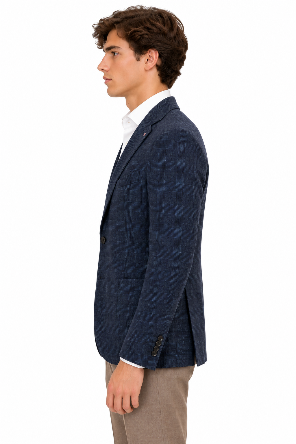 Giacca Bharnaba Solestà GKS102Q a quadri blu - vista laterale | NICOECOSTORE.IT