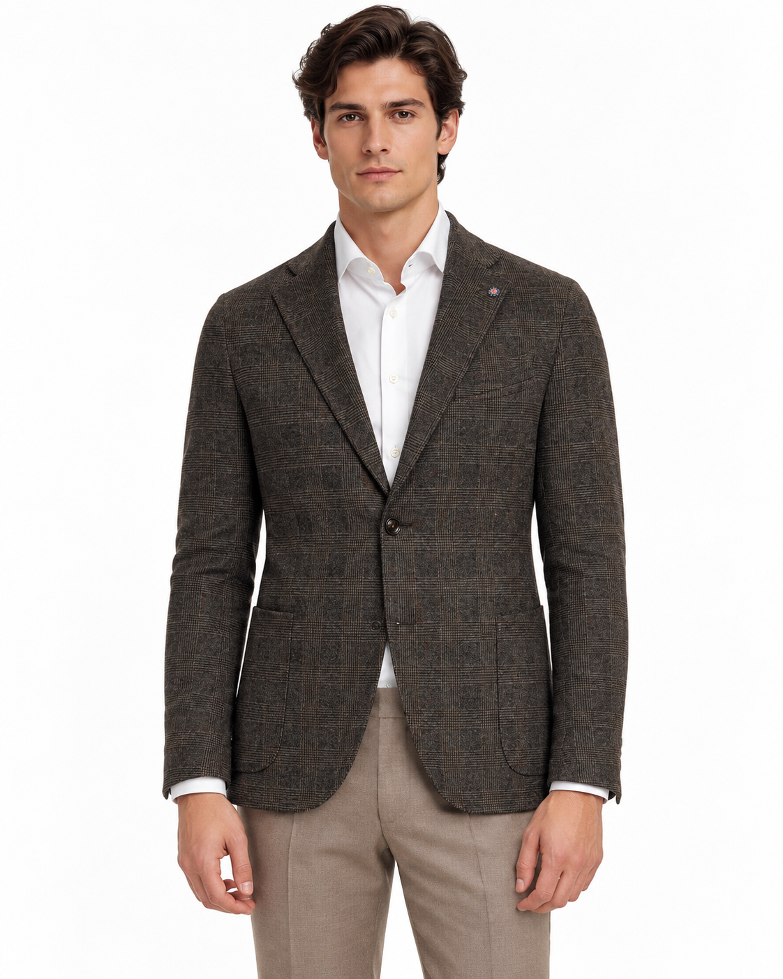 Giacca Bharnaba Solestà GKS102Q a quadri moro - vista frontale | NICOECOSTORE.IT