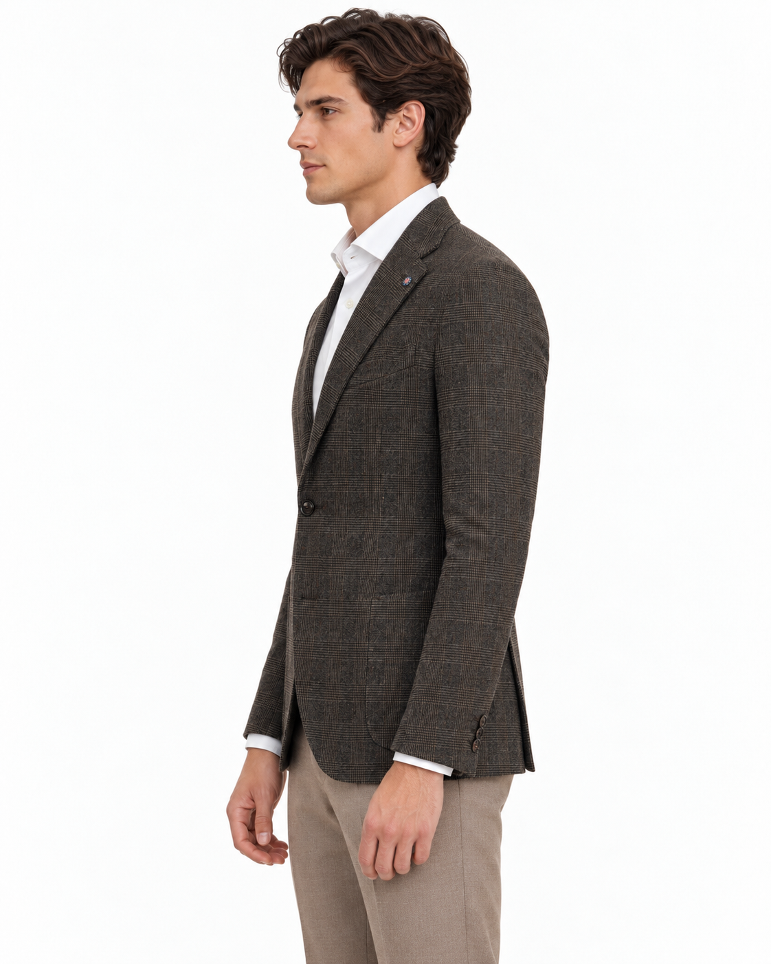 Giacca Bharnaba Solestà GKS102Q a quadri moro - vista laterale | NICOECOSTORE.IT