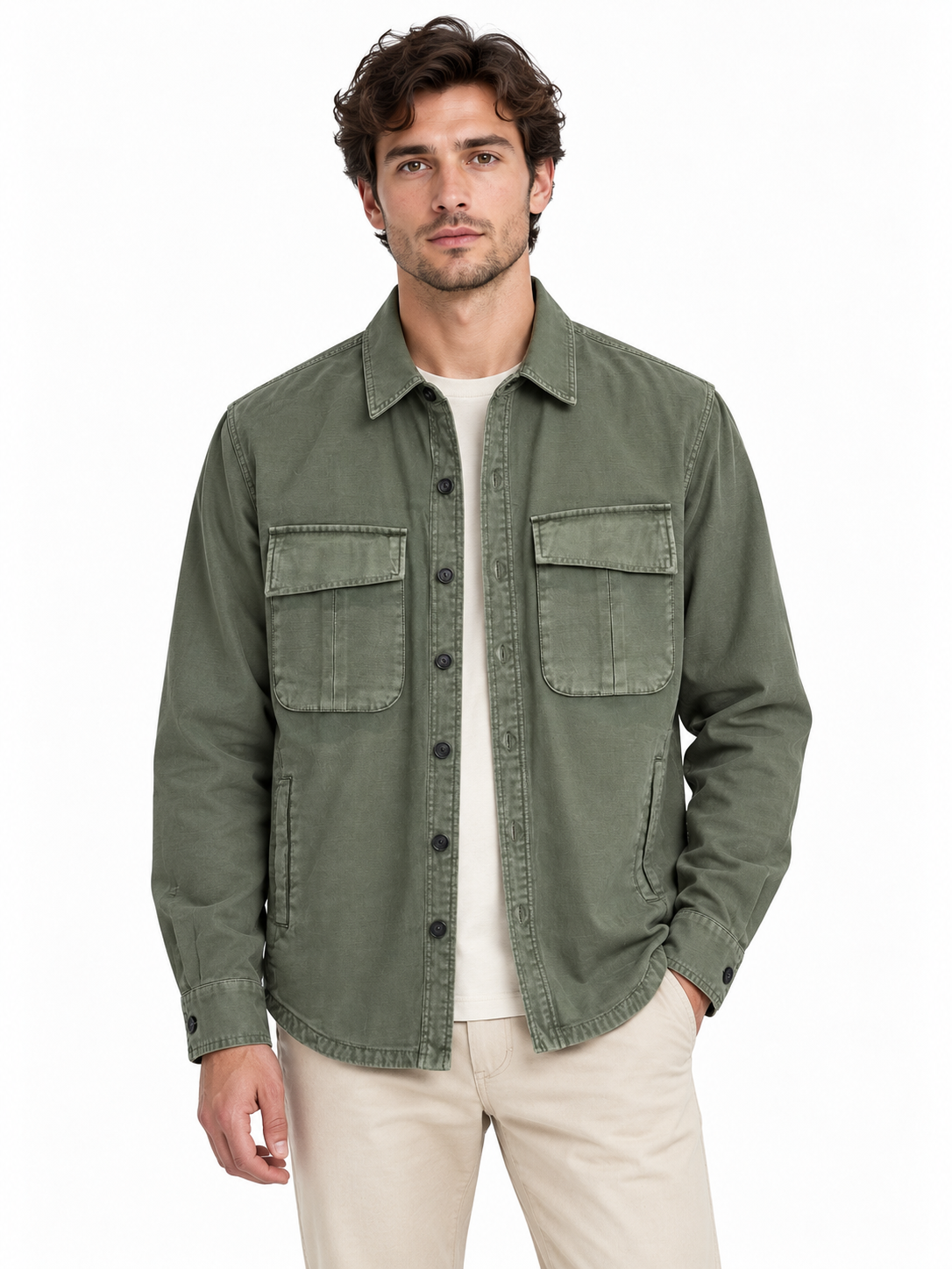 Giacca overshirt Keeling Hobart M 61004 olivine frontale