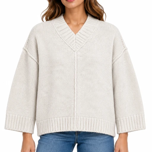 Maglione donna Keeling Minoa 35079 con scollo a V, vista frontale colore chiaro