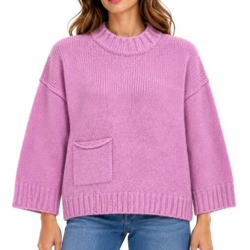 Maglione da donna Keeling Irua Rosa con tasca frontale e vestibilità boxy, vista frontale