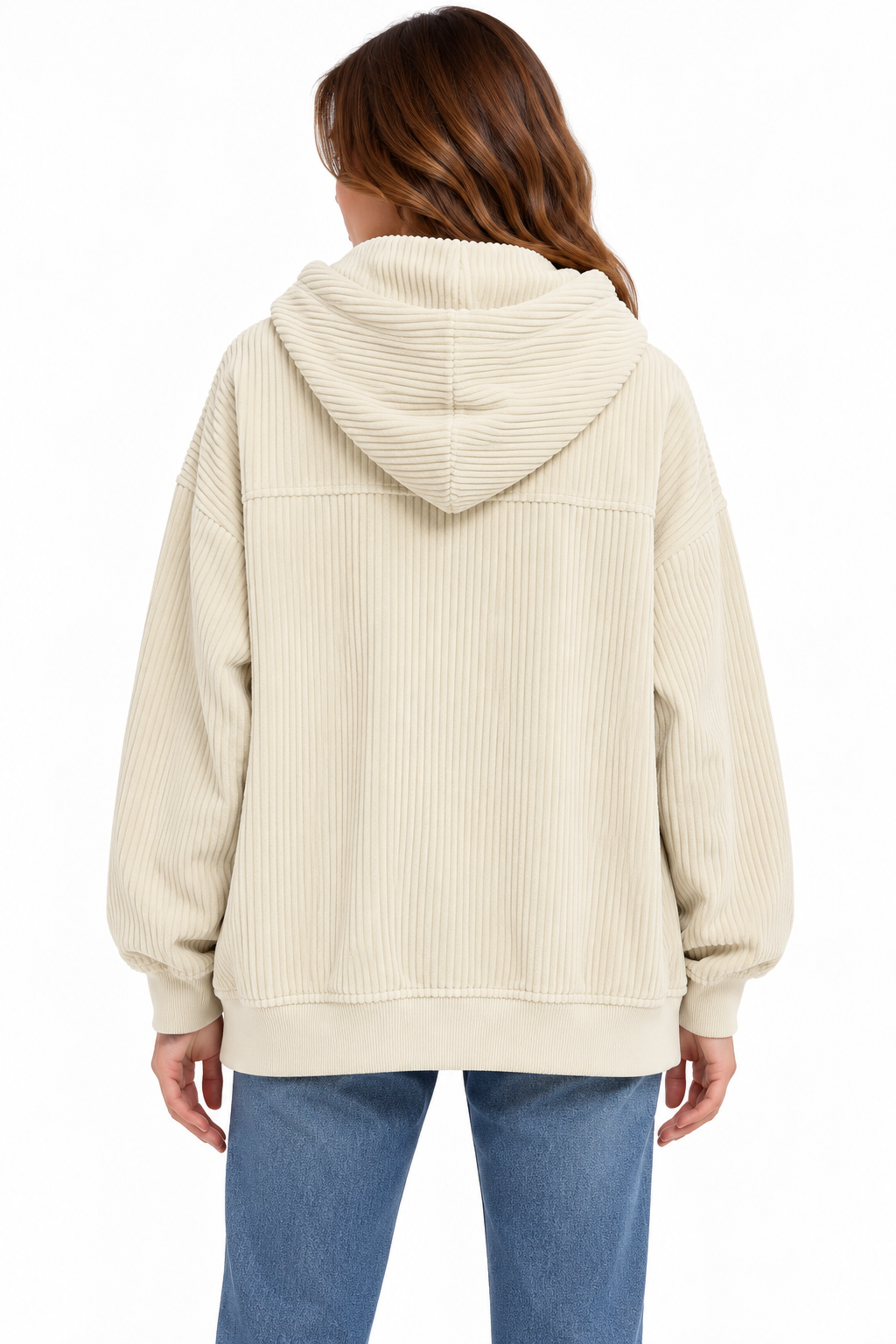 Maglione da donna Keeling Lerin a coste con cappuccio, variante Kaky, vista posteriore