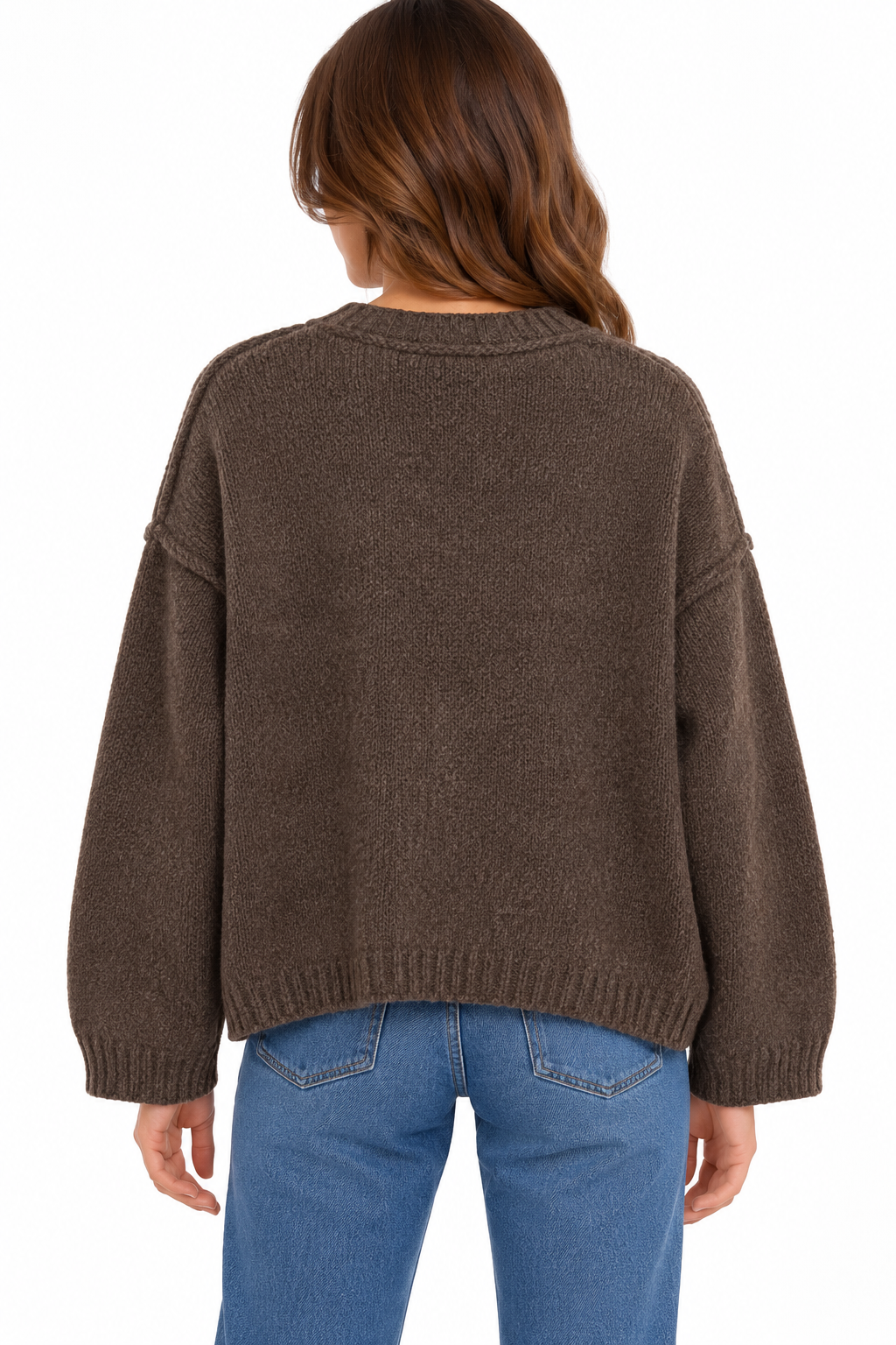 Maglione da donna Keeling Marei Mocha con fondo a coste, vista posteriore