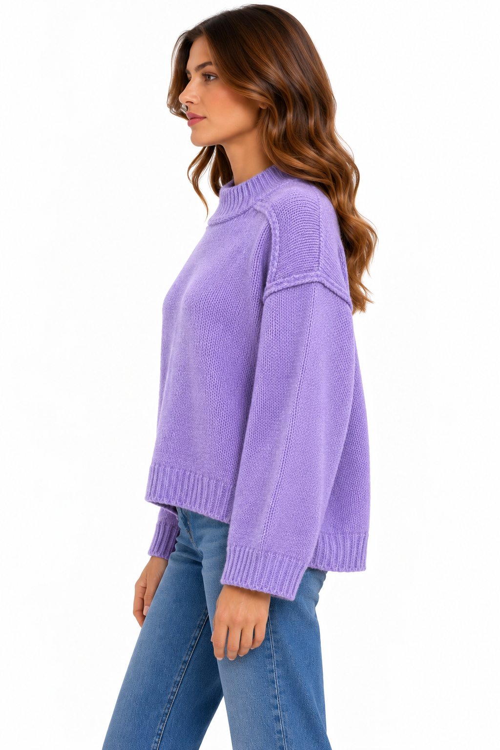 Maglione da donna Keeling Marei Prugna con maniche lunghe e linea morbida, vista laterale