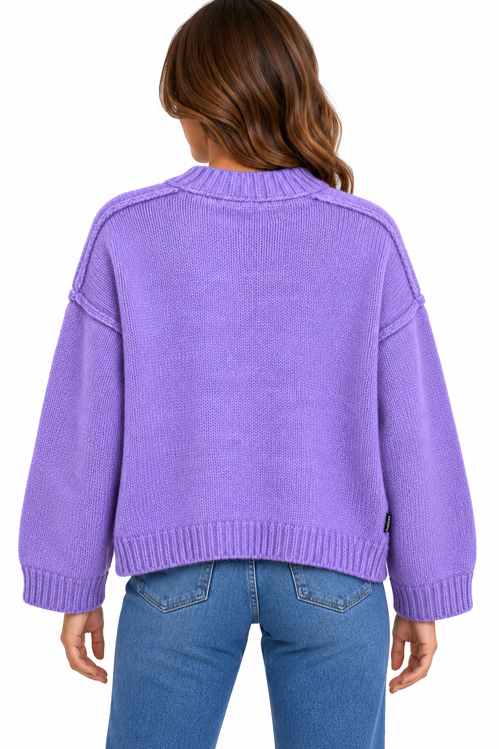 Maglione da donna Keeling Marei Prugna con spalla scesa e fondo a coste, vista posteriore