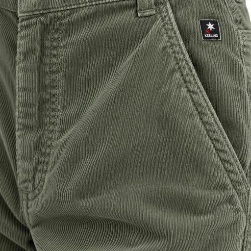 Pantaloni donna Keeling Khalun 25058, dettaglio velluto a coste e logo Olivine