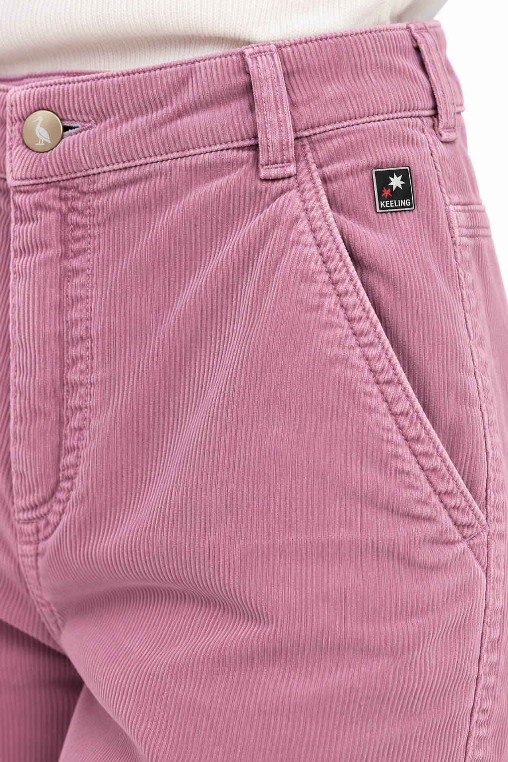 Pantaloni donna Keeling Khalun 25058, dettaglio velluto a coste e logo Rosa