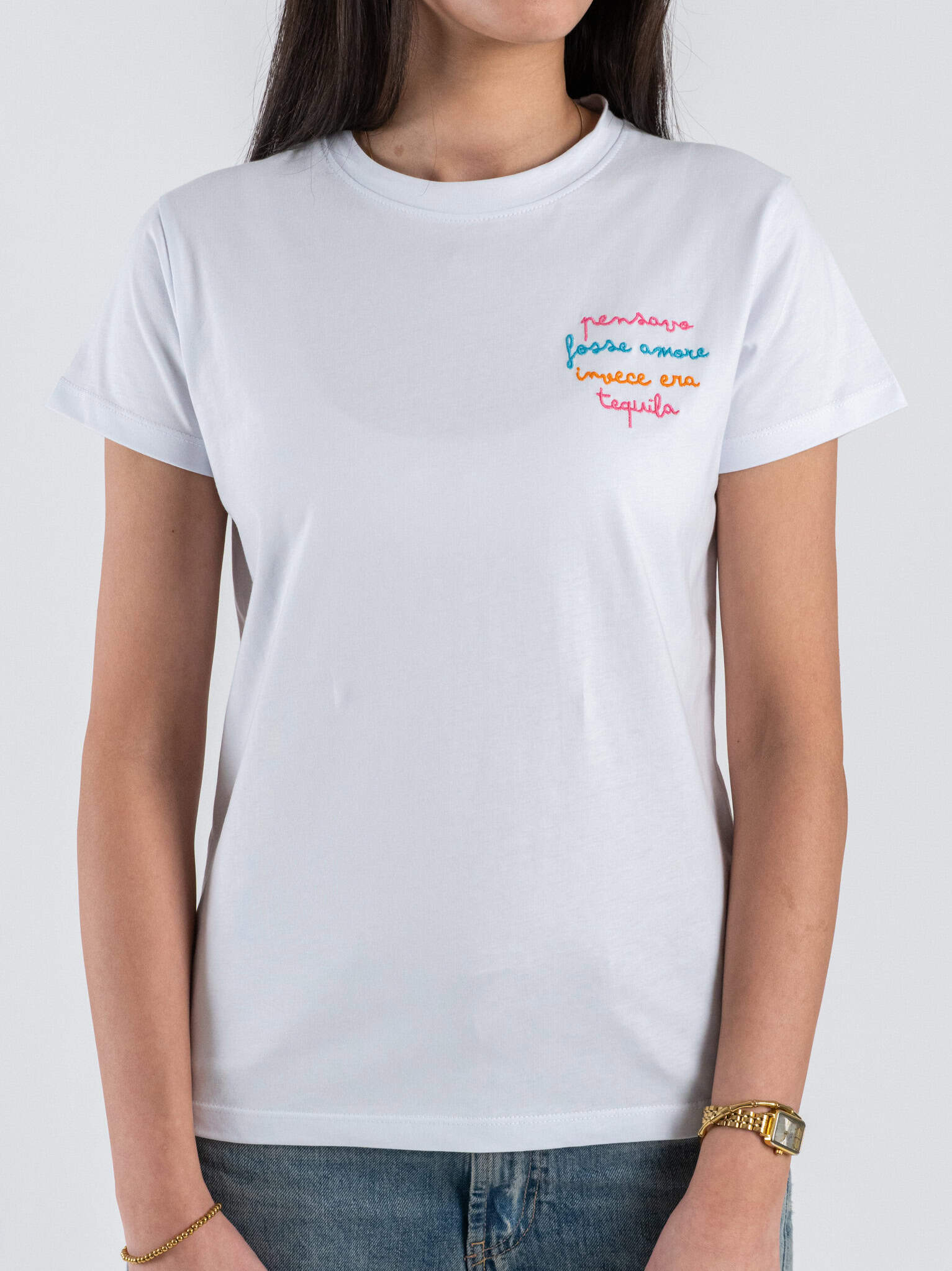 T-shirt Superculture con ricamo "Pensavo fosse amore invece era tequila"